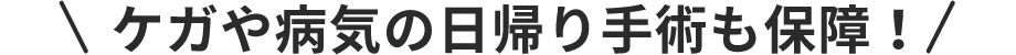 ケガや病気の日帰り手術も保証！